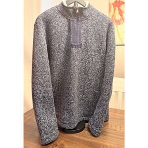 Orvis Men’s L Sherpa Lined 1/4 Zip Pullover Blue Textured Knit Fleece Jacket